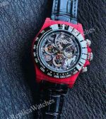 Rolex Daytona Skeleton Face Dandong 4130 Movement 40mm Red Carbon Fiber Case Leather Band Watch
